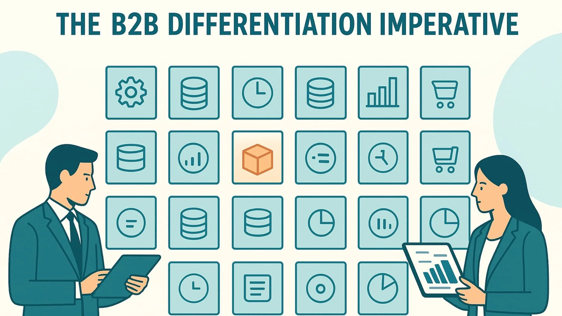 Illustration of similar B2B offerings with one standout option illustrating why firms must Differentiate from Competitors B2B.