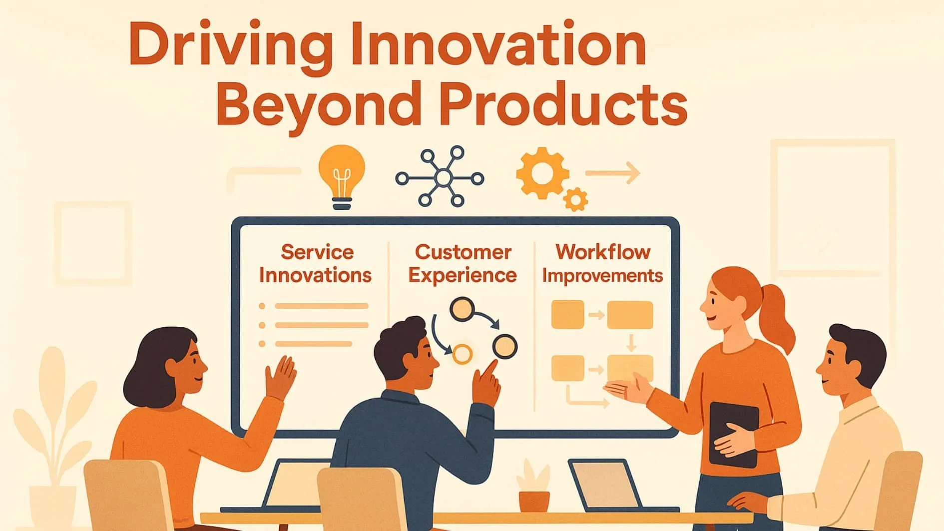 Business team brainstorming service innovation to help companies Differentiate from Competitors B2B effectively.
