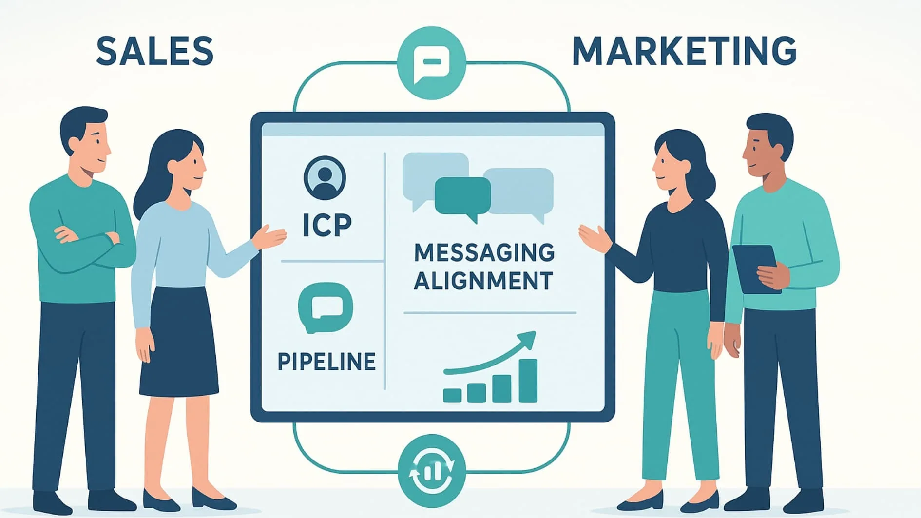 Sales and marketing alignment visual for stronger B2B pipeline development for C-level executives.
