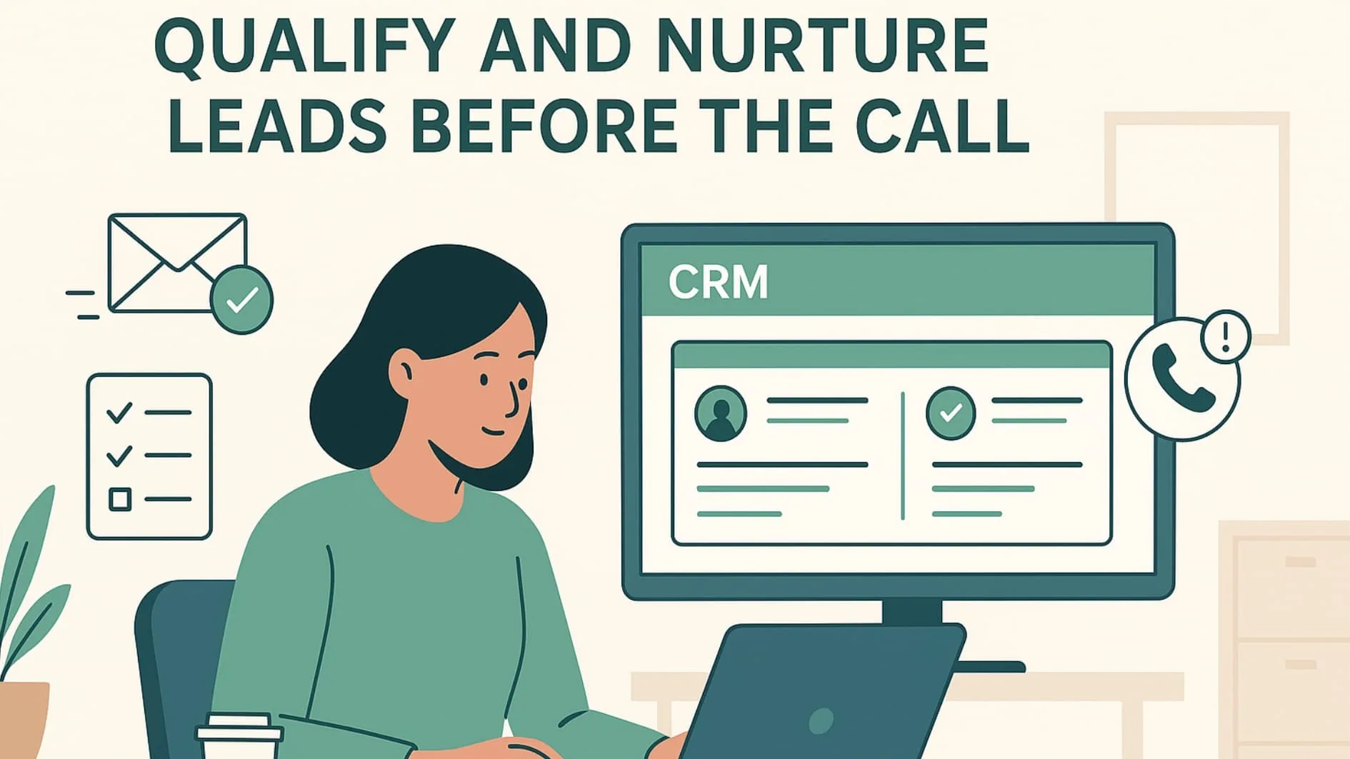 Illustration of marketing professional qualifying and nurturing leads for agency lead generation.