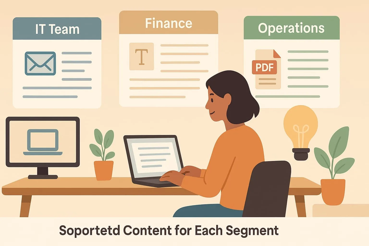“Illustration showcasing personalized content for distinct segments to nurture conversion paths across IT, finance, and operations”.