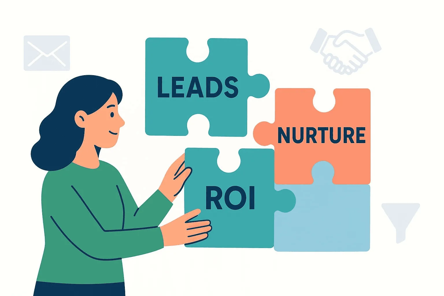 “Illustration depicting the key components of lead nurture ROI, including leads, nurturing, and return on investment, without identifying any individuals”.