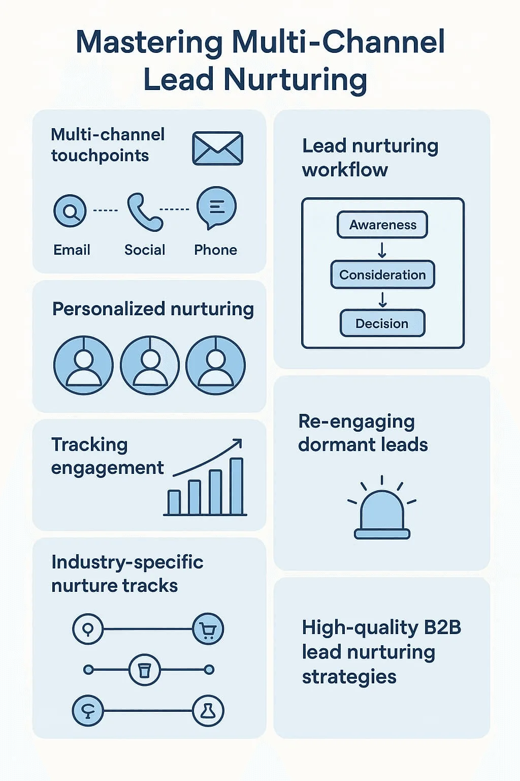 “Strategies for effective multi-channel lead nurturing to boost sales, including personalized outreach, engagement tracking, and reactivating dormant leads”.