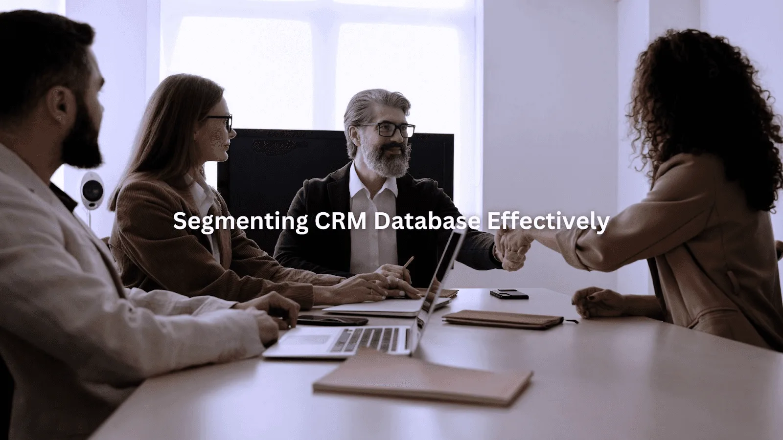 Business meeting with a handshake, illustrating successful Database Management for Sales collaboration in a modern office.